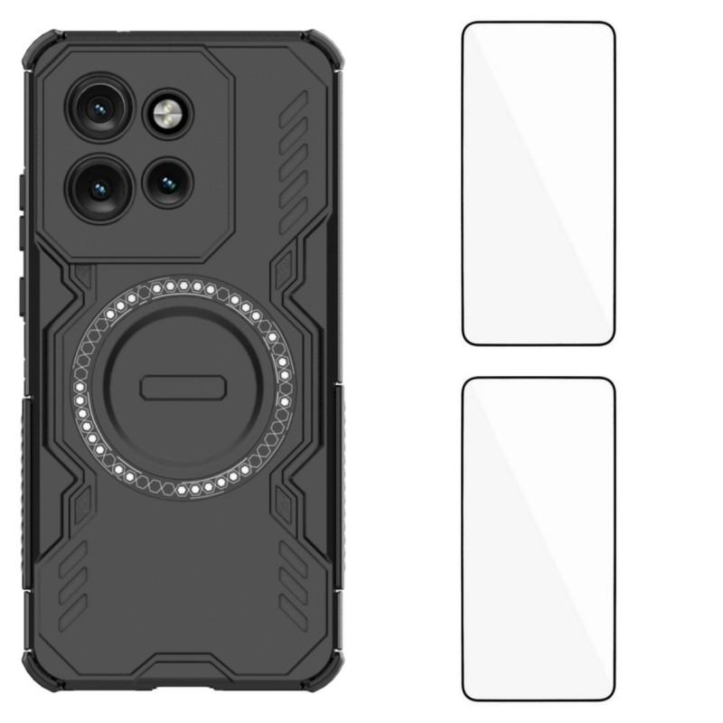 Магнитный чехол для Motorola Edge 50 Neo 5G серии WANLONFENG DJ, чехол для телефона из ПК и ТПУ с 2 шт. пленки из закаленного стекла