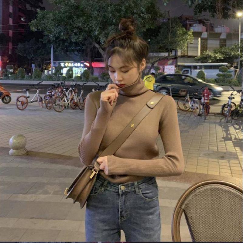 Autumn and Winter Women's High Neck Long-sleeved Knitted Sweater Tight-fitting Lining Pullover Sweater Bottoming Shirt