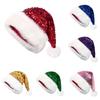 Christmas Sequin Santa Hat for Adults Unisex Glittery Sparkly Holiday Hat with Fluffy Pompom for New Year Xmas Party Supplies