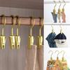5/10/15pcs Multifunctional Hook Clip,Gold Metal Laundry Clothes Drying Clips,Space Saving Wardrobe Clothespins for Socks Hats