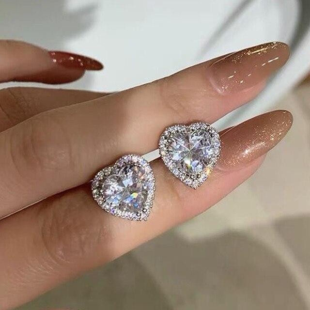 Серьги-иглы из 100% твердого серебра 925 пробы для женщин, свадебные украшения, высококачественные серьги-гвоздики с квадратным прозрачным кристаллом и цирконием