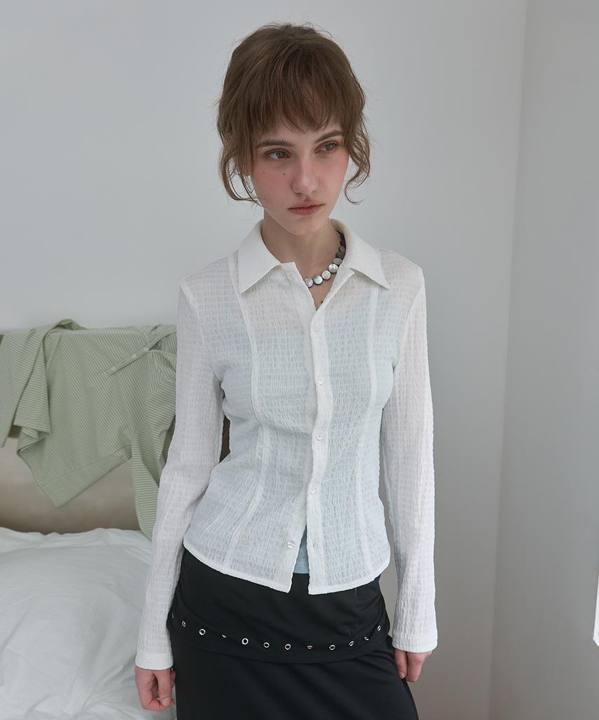 PISCESS Crinkle Fitted Shirt_White