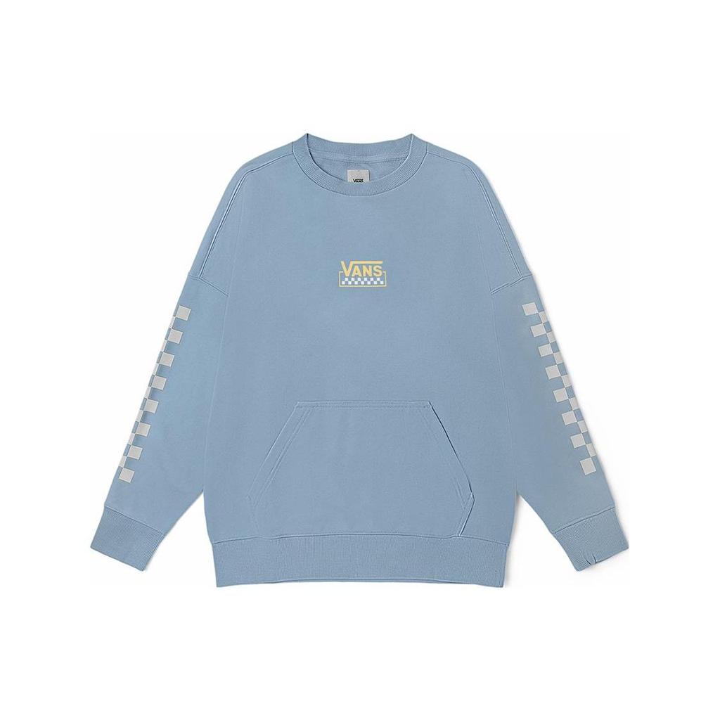 Vans FW22 Принт логотипа с шахматной доской, круглый вырез, длинный рукав, толстовка унисекс, синяя VN0002BYBD2