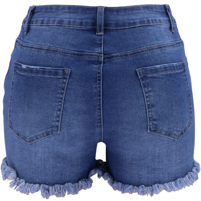 Синие джинсовые шорты с потрепанным краем, короткие джинсовые брюки с рваными дырками и прорезными карманами, женские джинсовые джинсы и одежда