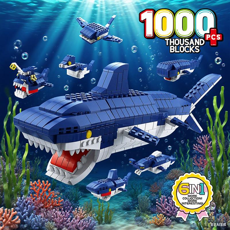 Lele Brother Конструктор Глубоководная Белая Акула Кит Животные MOC Городская Сцена Сборный Сделай Сам Маленькие Кирпичики