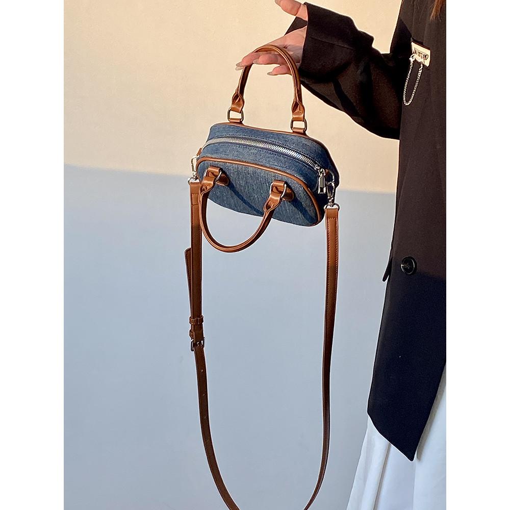 Ielgy Female Bag Autumn Winter Retro Denim Leather Handbag