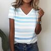 Striped 3D Printed T-shirt for Summer Women's V-neck Holiday Casual Top