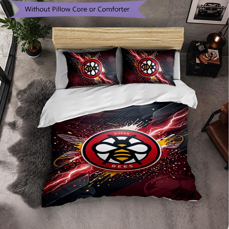 Brentford Football 3 Piece Bedding Set Soft Duvet Cover Set with Pillowcases Printed Bedroom Decor Set for Home