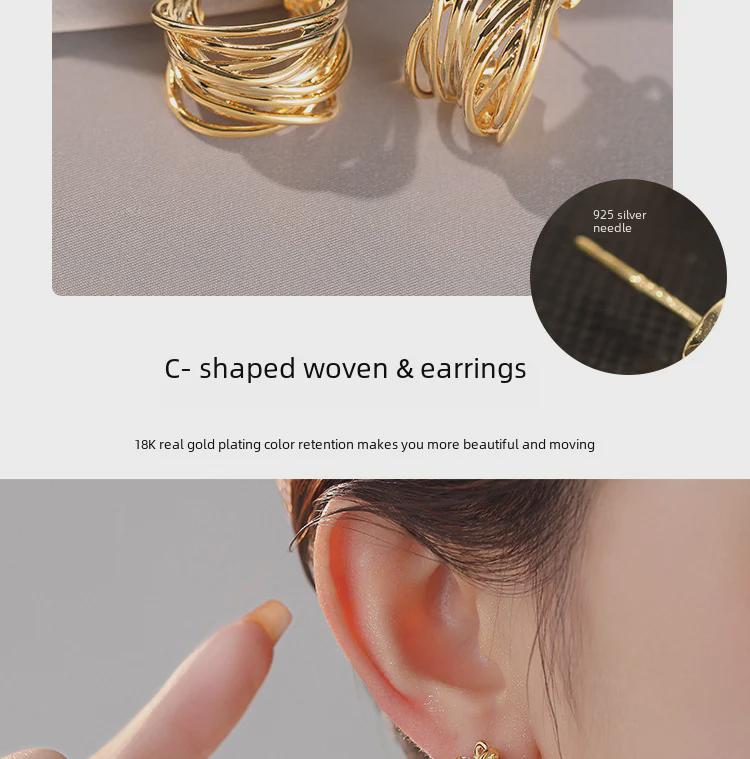 Металлические серьги неправильной формы С: Легкие роскошные, европейский стиль, высококачественные серьги для женщин