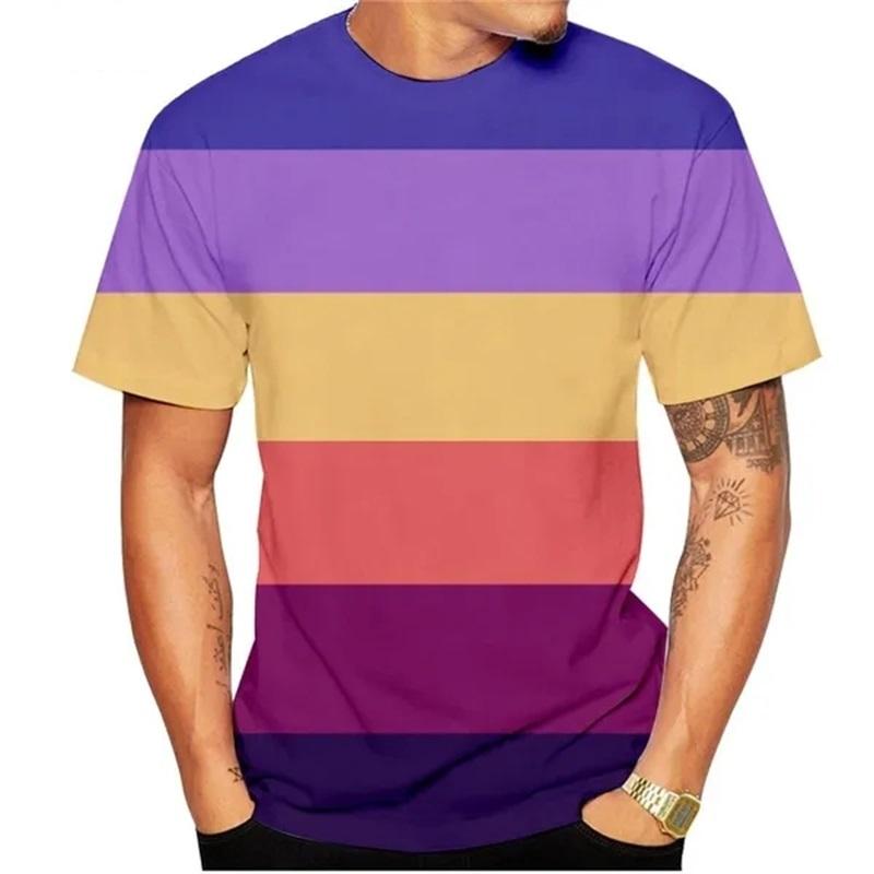 T-shirt 3D Printed Rainbow Gradient Love Pattern Summer Men Women Children Fashion Casual Oversized Crew Neck T-shirt Family Top