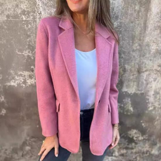 Зимнее женское пальто с застежкой на одну пуговицу, длинные рукава, однотонный отложной воротник, свободная средняя длина, теплая куртка для шопинга и поездок на работу