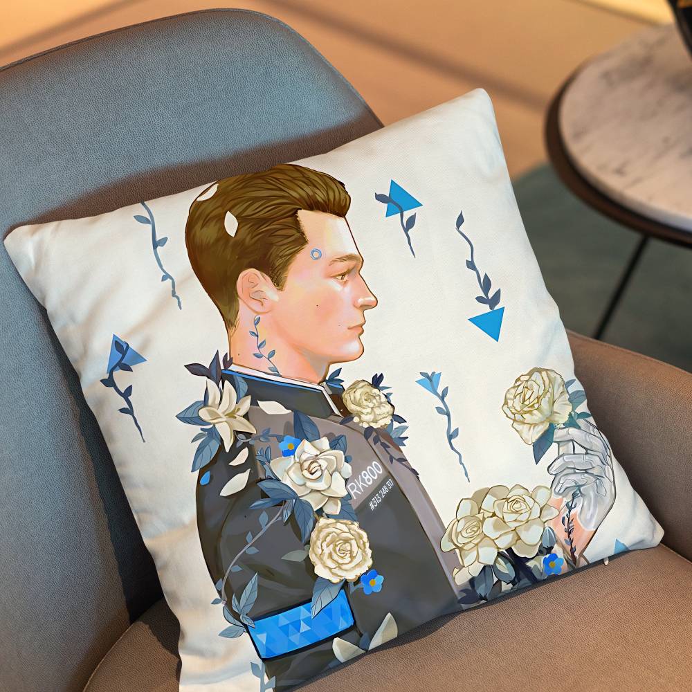 Game Rk800 Detroit Connor Pillow Case Anti-Dustmite Pillowcase Invisible Zipper Silky Short Plush Sofa Cushion Cover
