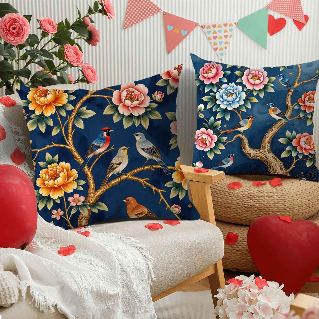 4Pcs Flower And Bird Design Digital Printing Pillow Cover Short Plush Suitable Living Rooms Bedrooms Sofas Throw Cushion Cover
