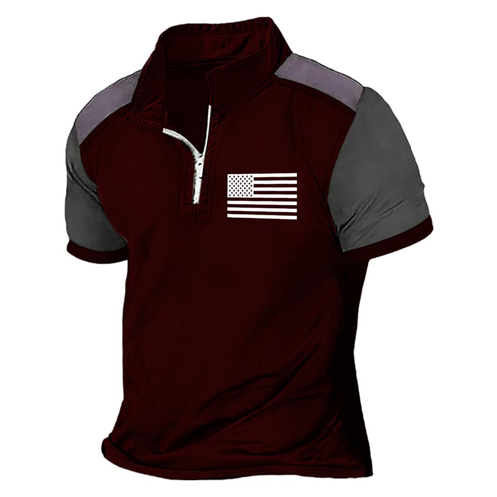 Летняя новинка для мужчин, повседневная рубашка с воротником-стойкой и короткими рукавами, подходящая по цвету, с полумолнией