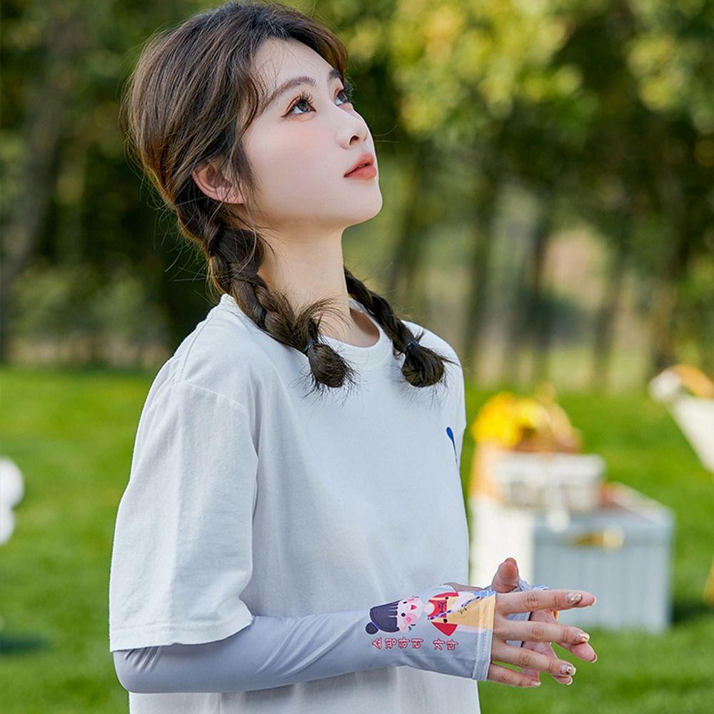 Рукава с длинным рукавом для девочки, охлаждающие рукава, мультяшные рукава, рукава для защиты от солнца, рукав из ледяного шелка