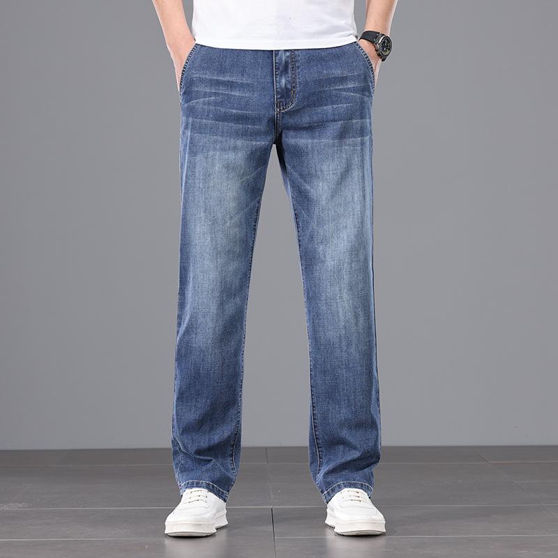 Plus Size Men's High Waisted Loose Jeans Trendy Straight Leg Pants for Spring and Summer, New Lightweight Business Pants for Men