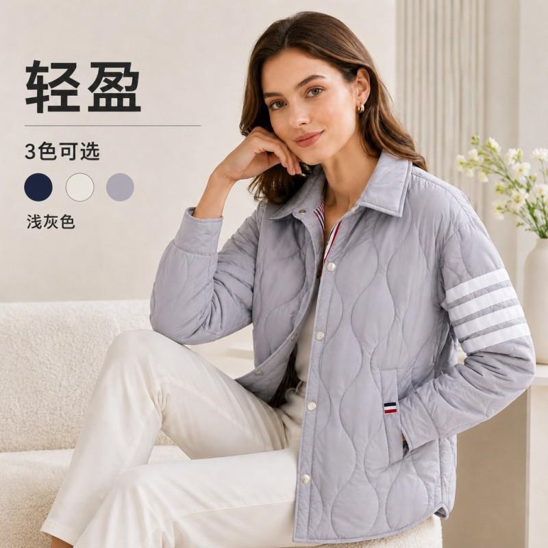 2026 Womens Lightweight Down Jacket Short Turn-down Collar White Duck 85-90% Slim Fit Daily Outdoor Wear