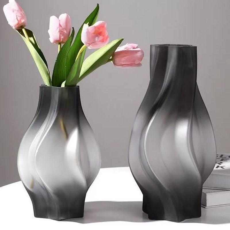 Nordic creative tornado shaped frosted high-end vase glass flower arrangement living room dining table art decoration ins