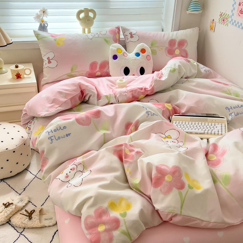 Набор из 4 предметов Класс А Материнский Младенческий класс Маленький Свежий Шлифованный Набор из 4 предметов Приятная к коже Простыня Стиранный хлопок Пододеяльник Общежитие Набор из 3 предметов