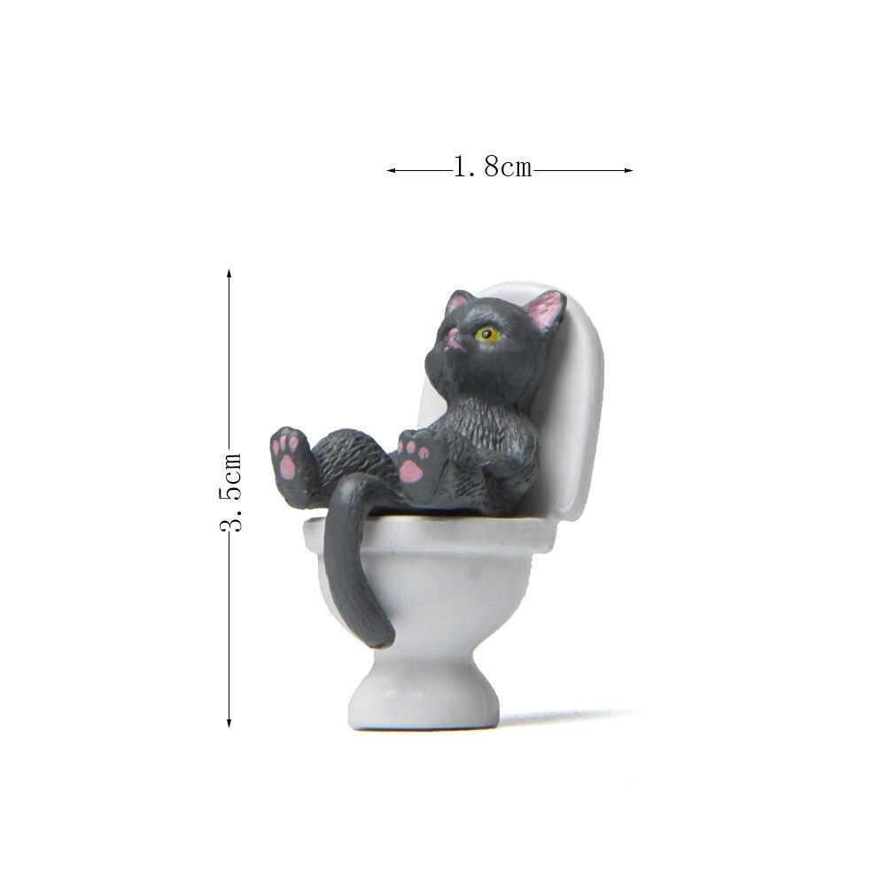 Creative Toilet Cat Figurines Interesting Kawaii Cartoon Cat Squatting On The Toilet Ornament Mini Miniature Desk Decoration
