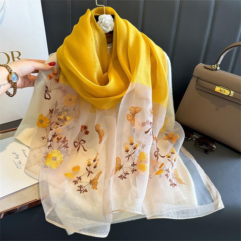 Роскошный блестящий кружевной шарф шелковый женский хиджаб мягкие шерстяные шали и палантины большой цветок тонкие шарфы фуляр женский буфанда новый