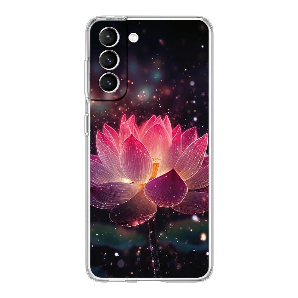 Чехол для телефона Samsung Galaxy S25 S24 S23 FE S22 Ultra S20 S21 5G S10 S9 Plus S10E S8 Мягкий прозрачный чехол Роскошный цветок лотоса