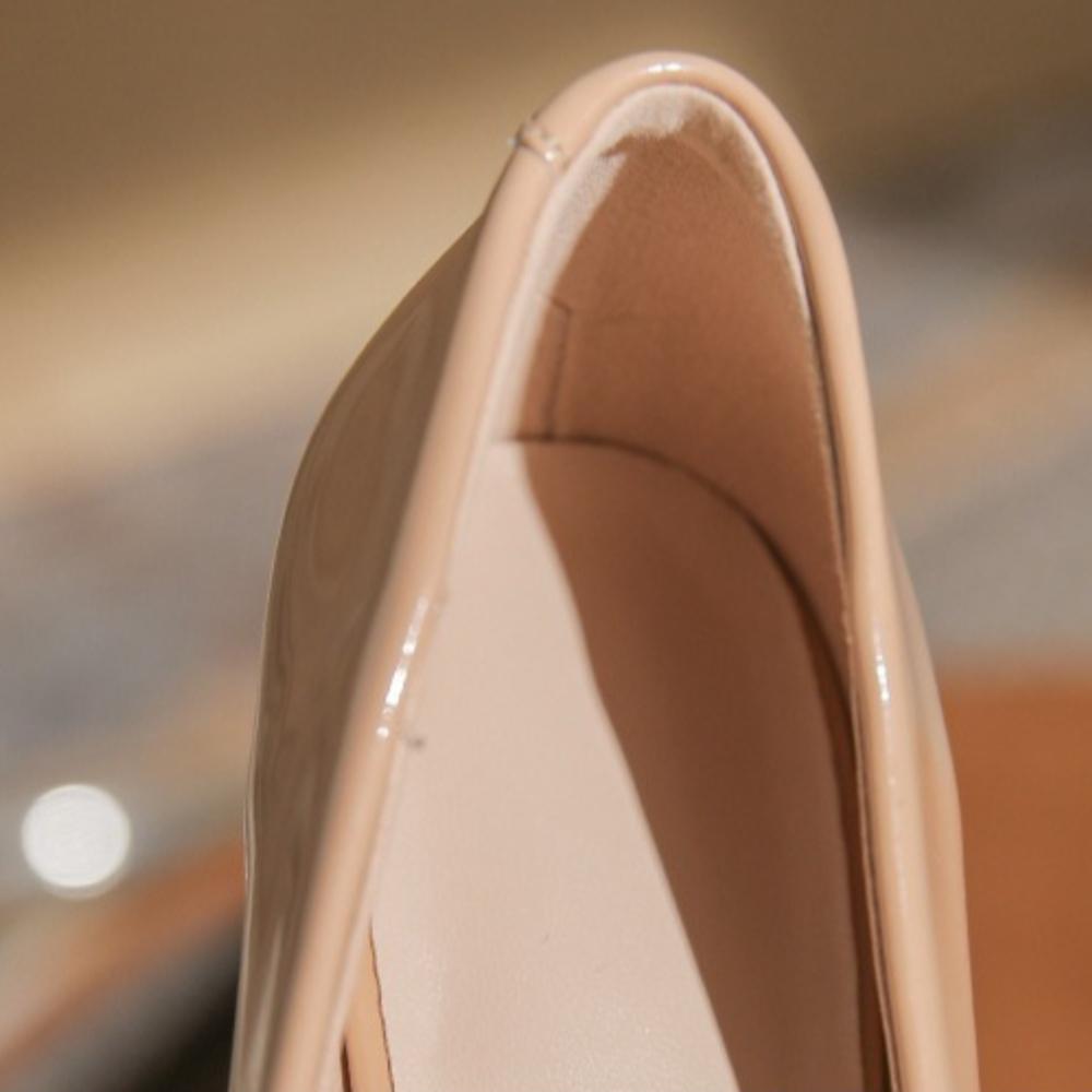 2025 New Women's Non-Chafing Nude High Heels - Sexy Patent Leather Stiletto Pointed Toe Soft Leather Bridesmaid Shoes XCY-930-1