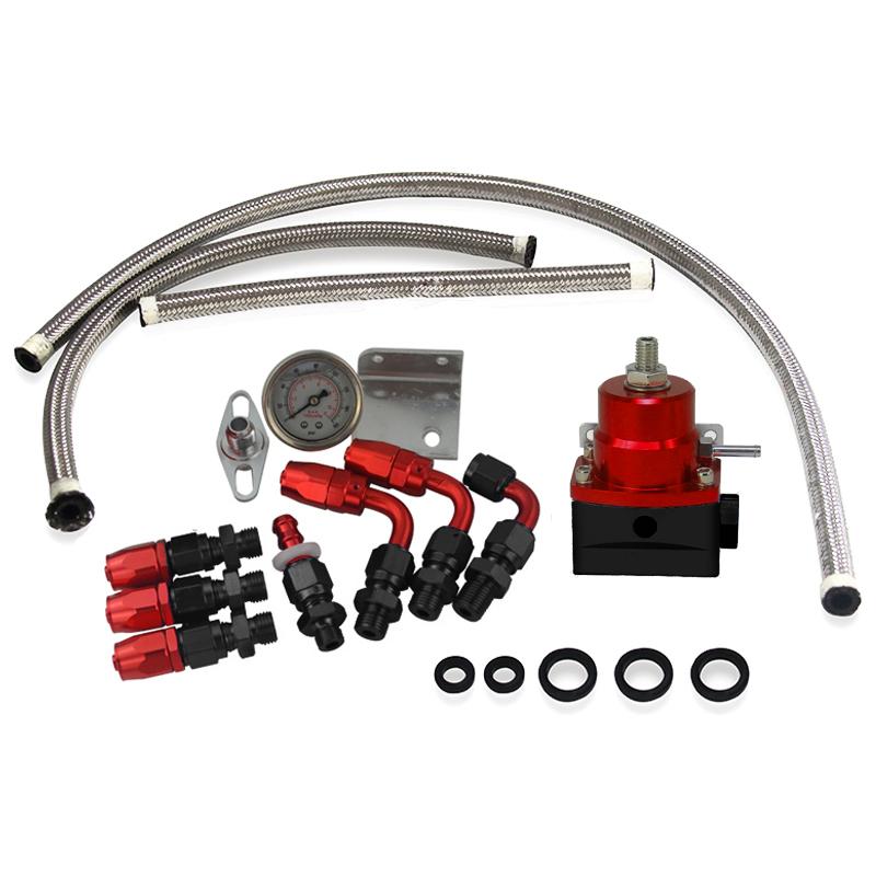 Universal Adjustable Fuel Pressure Regulator Guage Kit Oil Line 100PSI Guage fpr AN6 Oil Hose Fitting EFI Engine Parts