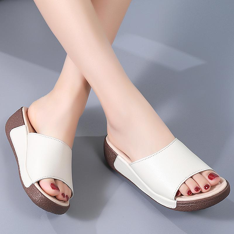 Женские шлепанцы, летние базовые уличные нарядные шлепанцы с открытым носком, повседневные тапочки на платформе с толстой подошвой, большие размеры