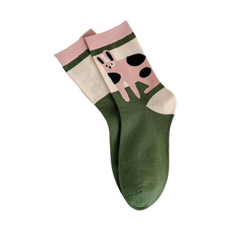 Japanese Style Cartoon Kitten Mid-Calf Socks, Women's Graffiti Sport, Spring/Autumn Korean College Fashion