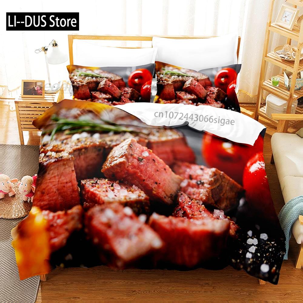 Постельное белье Beefsteak Односпальное Двуспальное Полный Размер Queen King Размер Комплект Постельного Белья Взрослые Детская Спальня Комплекты Пододеяльников 3D Печать Гурманский Стейк