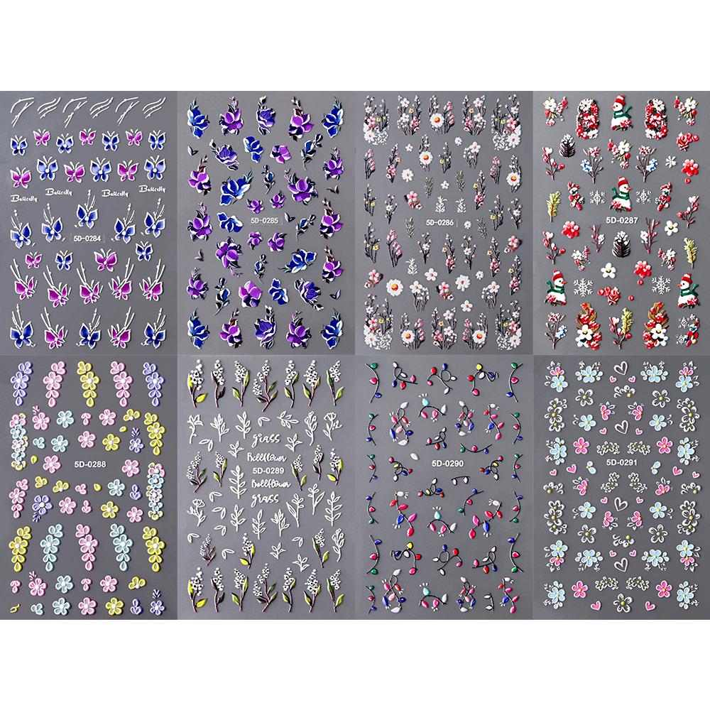 1 шт. 3D-наклейки с цветами для ногтей, весенние цветочные листья, самоклеящиеся слайдеры, наклейки для художественного маникюра для украшения