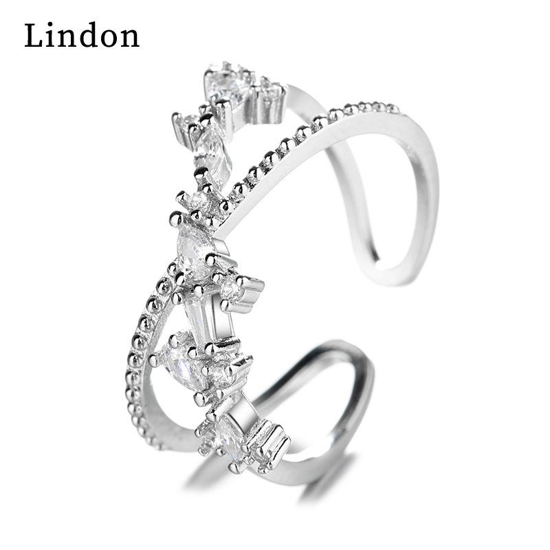 Lindon Classic Copper Alloy Zircon Ring Ladies Jewelry Wedding Promise Party Gift