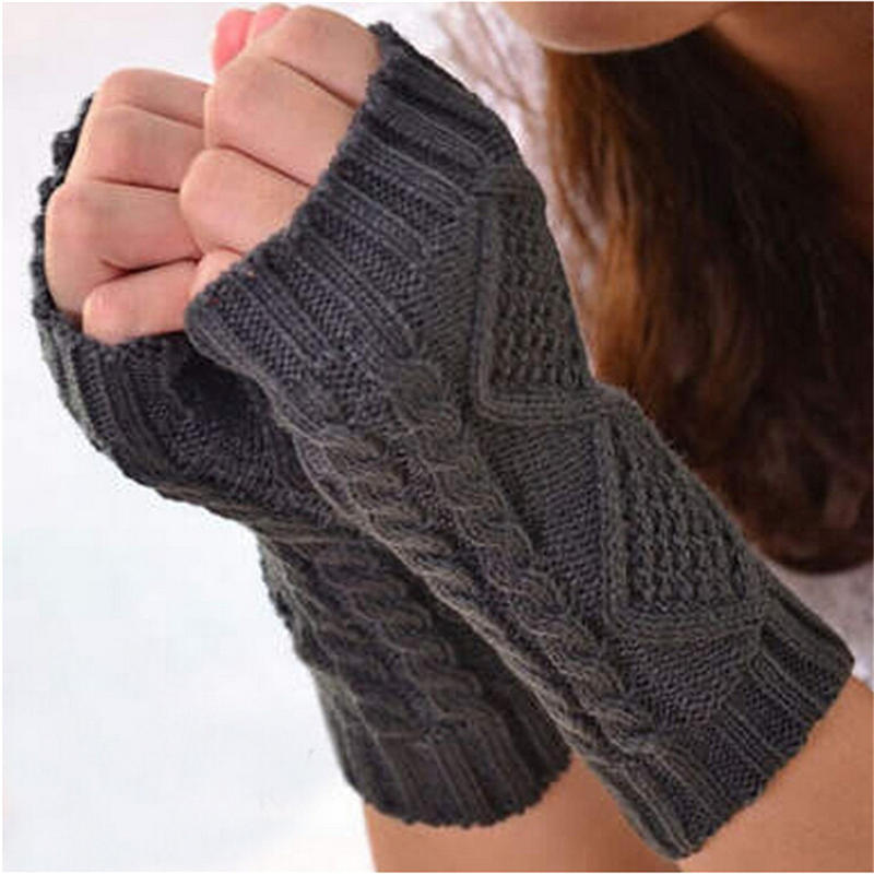 Unisex Men Women Arm Warmer Fingerless Knitted Long Gloves Cute Mittens