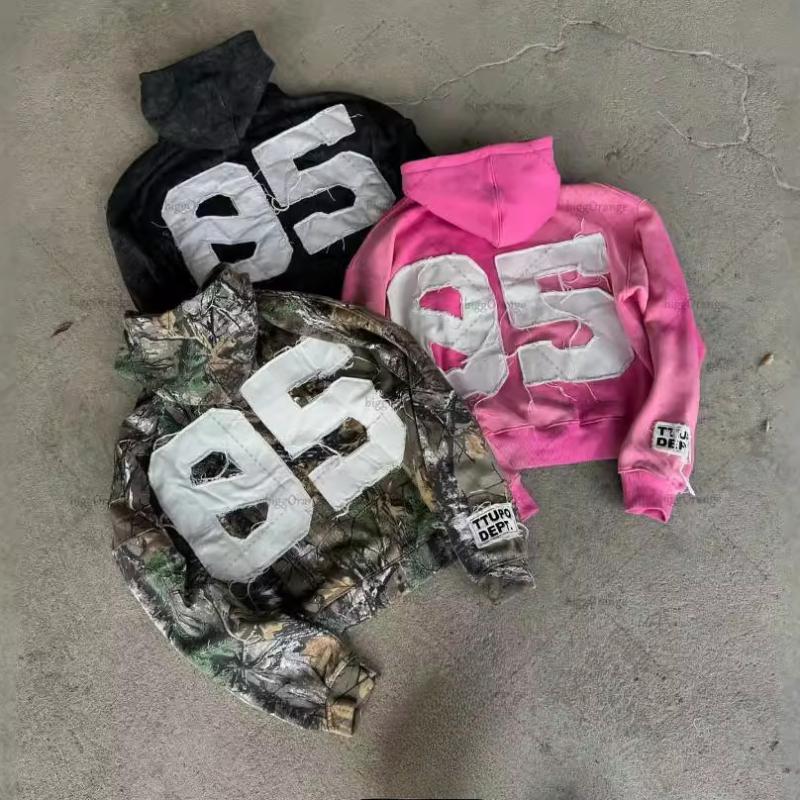 Мужская и женская свободная толстовка с капюшоном на молнии в стиле ретро Y2K в стиле уличной моды с цветными нашивками и вышивкой