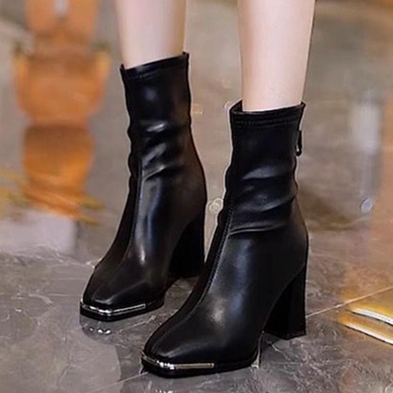 Модные женские ботильоны на высоком каблуке, кожаные туфли, элегантные туфли с острым носком, зимние тренды 2024 года, модные женские готические зимние короткие ботинки Mujer