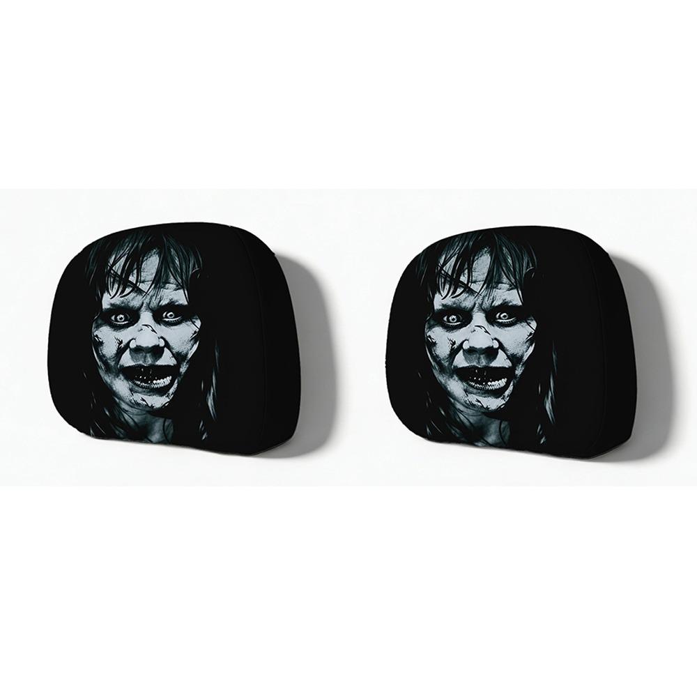 2Pcs Elastic Car Scary Face Headrest Sleeve Breathable Creepy Ghost Car Seat Wrap Halloween