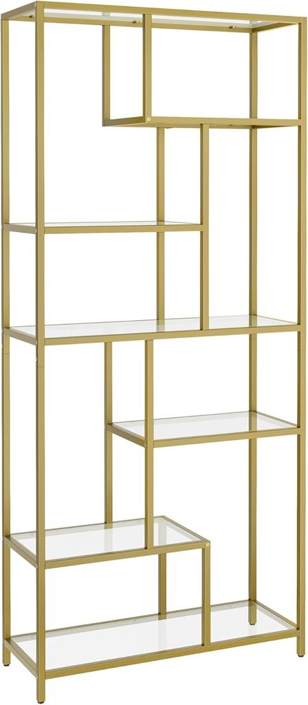 VASAGLE Bookshelf, 6-Tier Tall Bookcase, Plant Stand, Display Shelf, 30 x 80 x 180 cm, Tempered Glass, for Study, Office, Living Room, Bedroom