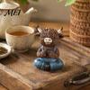 Farmhouse Style Figurines Yoga Highland Cow Resin Figurine, Overalls Statues, Waterproof Healing Atmosphere Decor Garden Ornament for Indoor