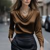 Women Shirt Swing Collar Long Sleeve Design Loose Fit Shirt Solid Color Versatile Office Lady Shirt Workwear
