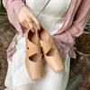Genuine Leather Mary Jane Crossover with Square Toe Vintage Block Heel Ballet Shoes Single Shoes