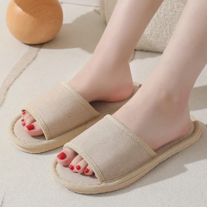 Women's and Men's Cotton Linen Anti-Slip Indoor Slippers for Spring and Autumn