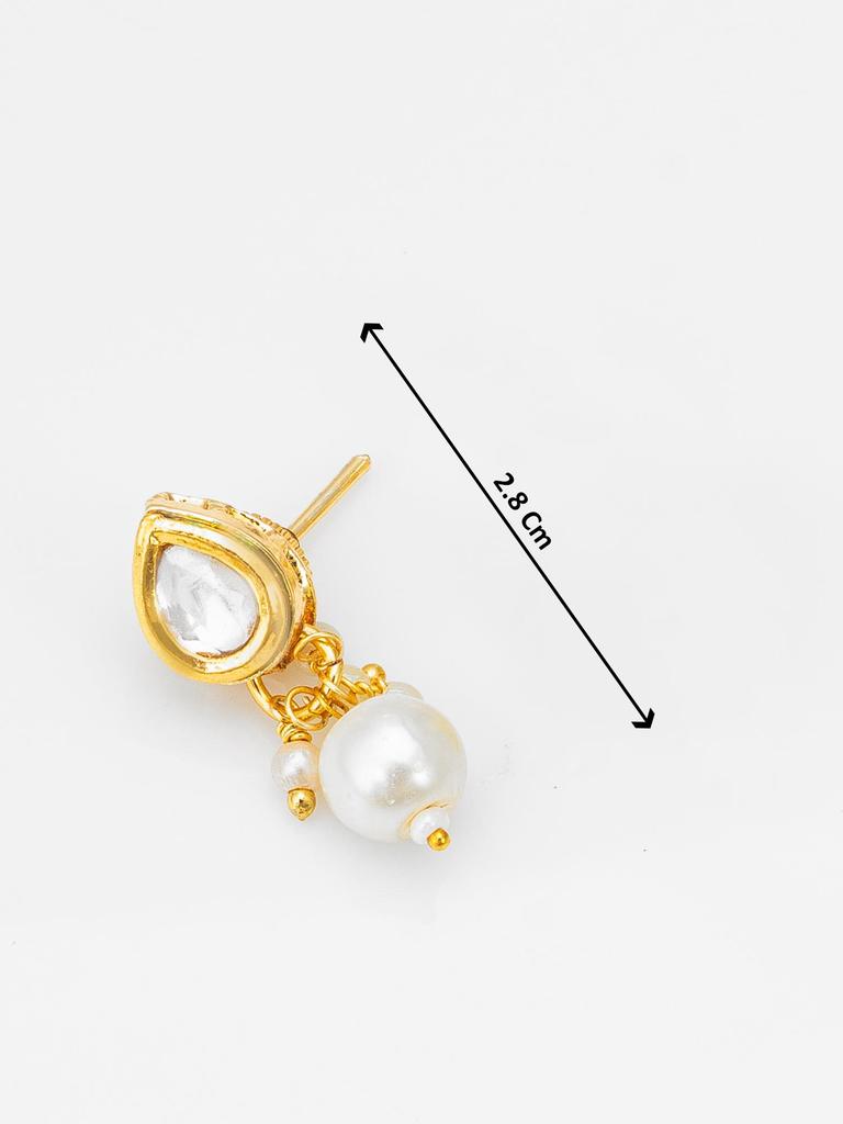 Позолоченный комплект храмовых украшений с белыми камнями и бусинами