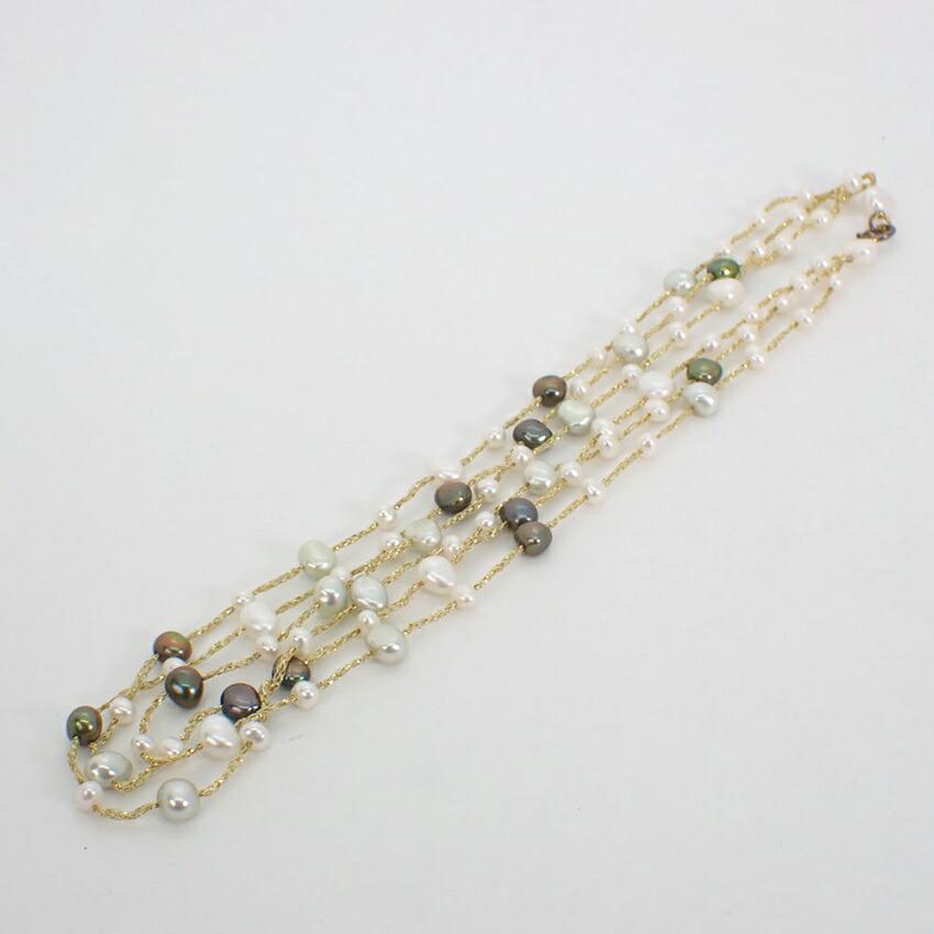 [Used] Freshwater Pearl 3 Strand Multi Station Pearl Necklace [m1-7]