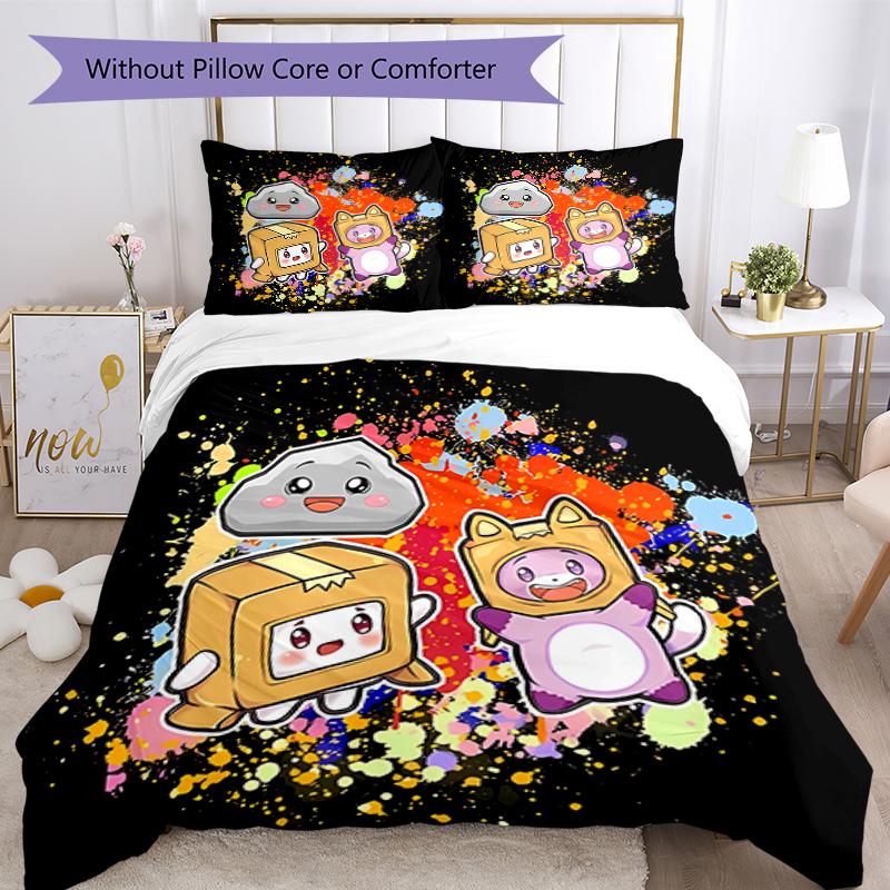 3pcs Lankybox Foxy and Rocky pattern bedding set duvet cover set includes duvet cover &pillowcases, perfect all season bedroom decoration & gift