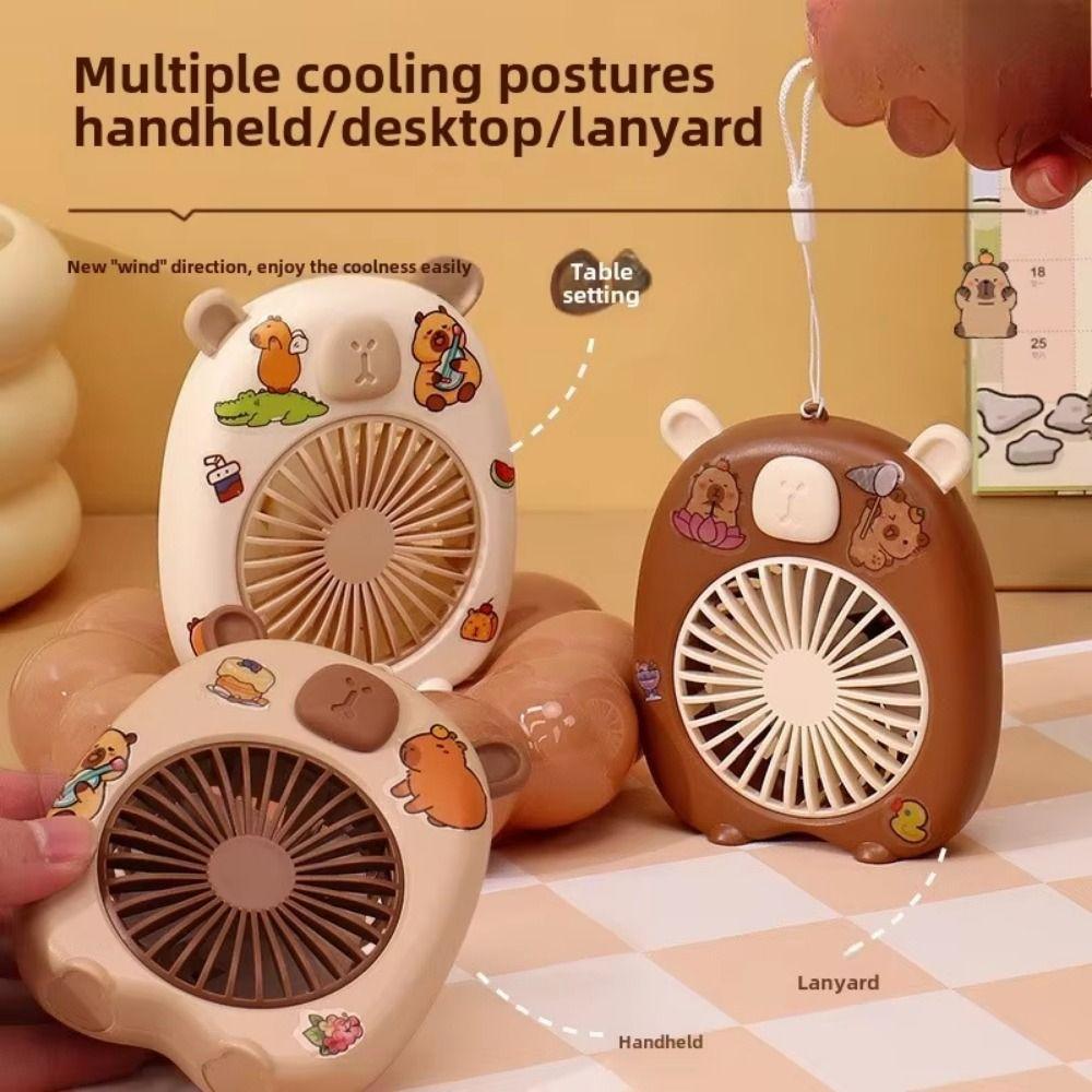Portable Cute Capybara Fan Solid Color Cartoon Handheld Fan Gifts USB Mini Fan  Camping