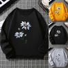 Women's Autumn Flower Print Round Neck Hoodie Ladies Oversized Casual Long Sleeved Pullover Tops