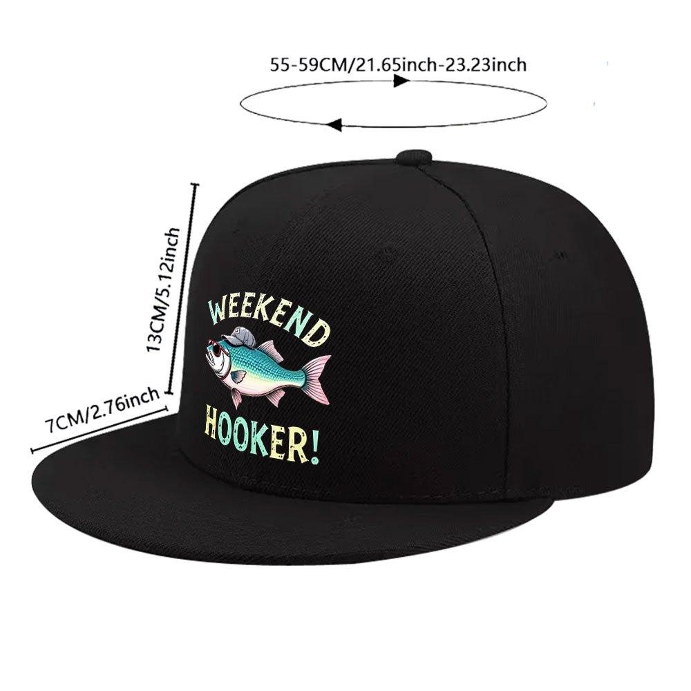 Weekend Hooker Fishing Graphic Flat Brim Baseball Cap Polyester Snapback Hat Casual Unisex Adult Teen Outdoor
