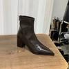 2025 осень и зима новая мода острый носок высокий каблук корейские маленькие ботильоны короткие ботинки женская обувь одинарные ботинки коричневые с юбкой