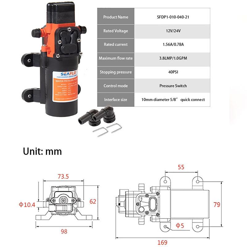 Small DC12V/24V 40PSI Motorhome Booster Diaphragm Pump Boat Self-priming Pump High Pressure Cleaning Irrigation Beverage Machine